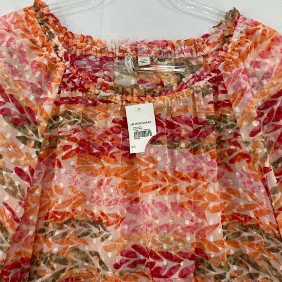 New Cato Large Orange Pink Swiss Dot Ruffle Baby-doll Romantic Feminine Blouse - Picture 4 of 12